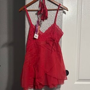 Elegant Red Lace Babydoll Set